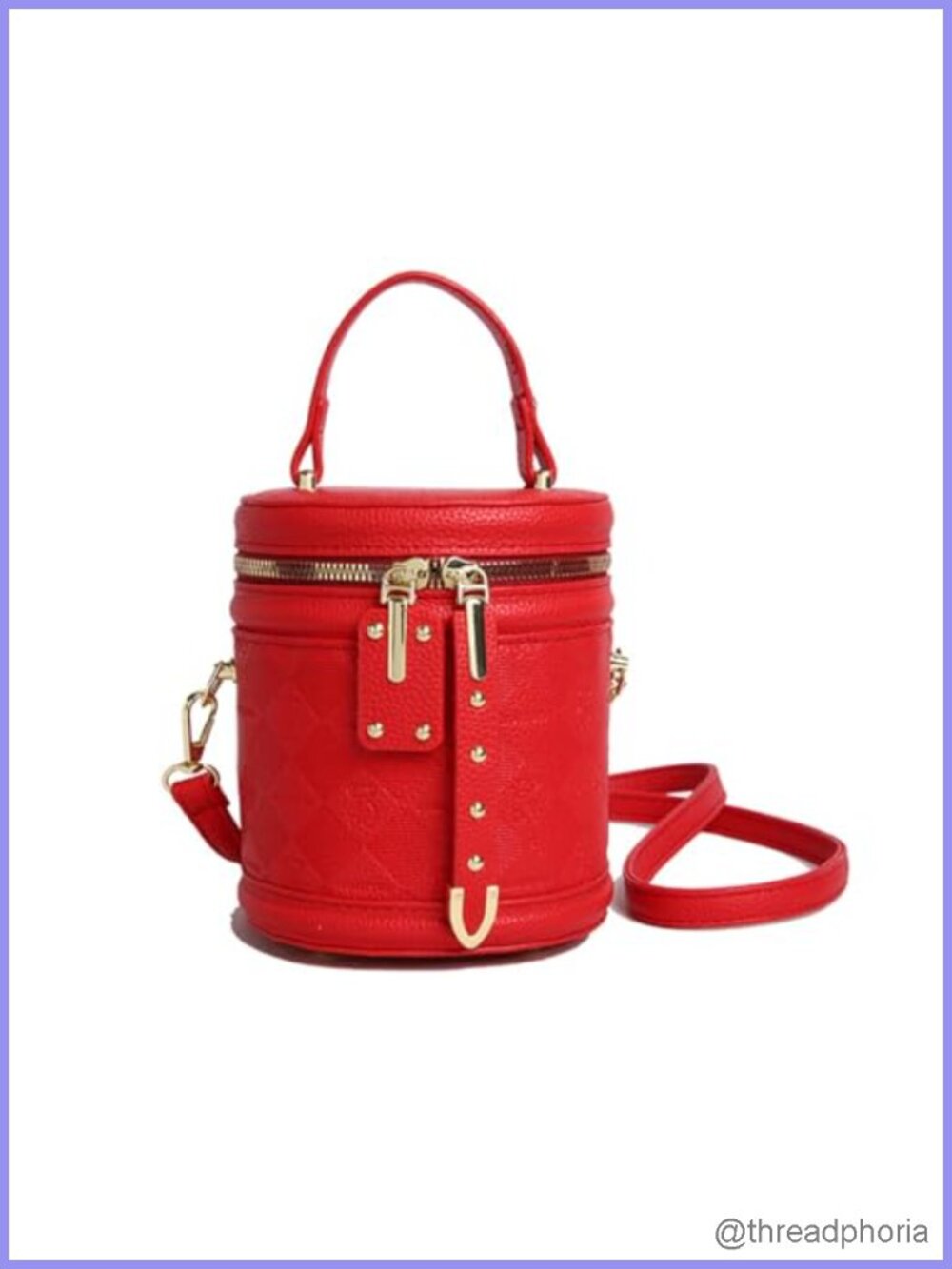 Quilted Cylinder Mini Bucket Crossbody Bag Vegan Leather with Gold Hardware